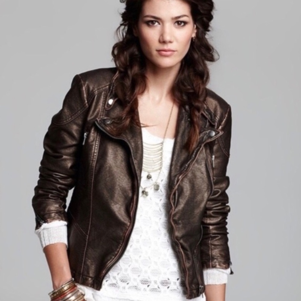 Free People Metallic Bronze Faux Leather Jacket